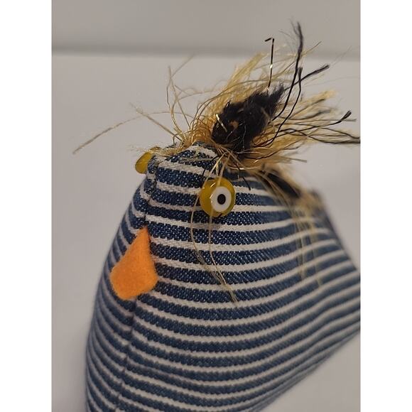 Chicken Pin Cushion Desk Weight Handmade Blue White Striped - Picture 6 of 9